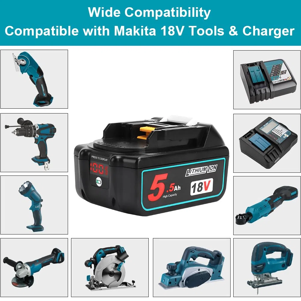 2X Powarobor BL1850B 18V 5.5Ah Batteria di ricambio agli ioni di litio Compatibile con Makita 18Volt BL1830 BL1850 BL1860B con indicatore LED