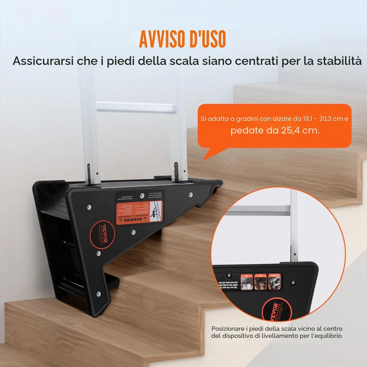 VEVOR Livellatore per Scale Livellamento Scale Carico 172,4kg, Stabilizzatore per Scale Contenitore Piattaforma Stabile per Tutte le Superfici, Accessorio per Scala Estensibile per Terreni Irregolari