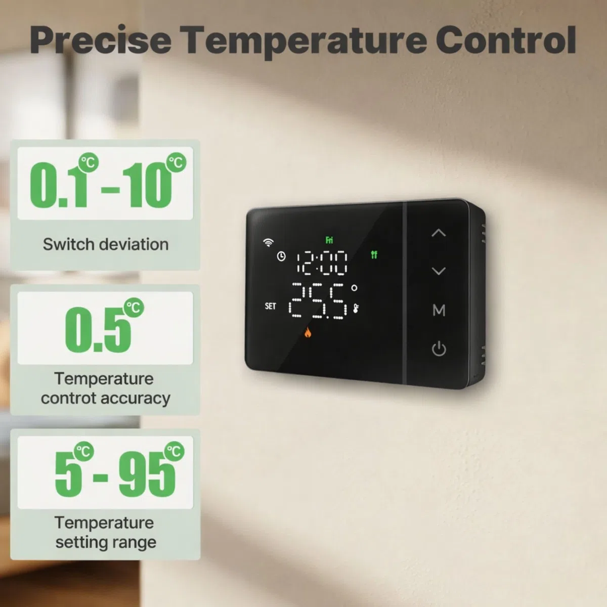 Termostato WiFi 503 a Batteria Nero, Per Caldaia a Gas, Montaggio Parete o Da Incasso Scatola 502 e 503, Programmazione Settimanale, Display Touch 120X86mm, Controllo APP e Manuale