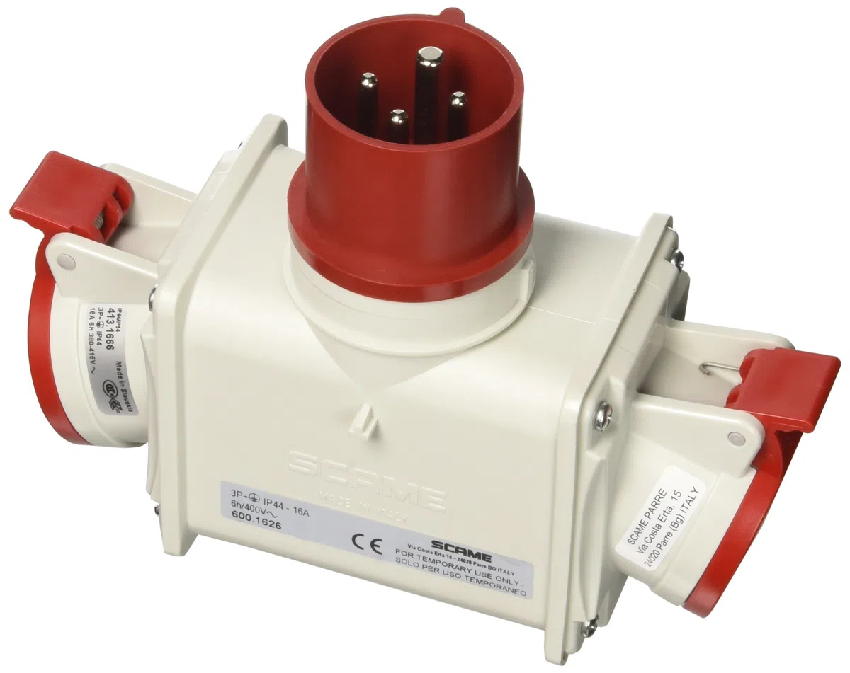 Scame Parre 600.1626 Adattatore 2 Uscite 3P+T, 380V, IP44, Rosso