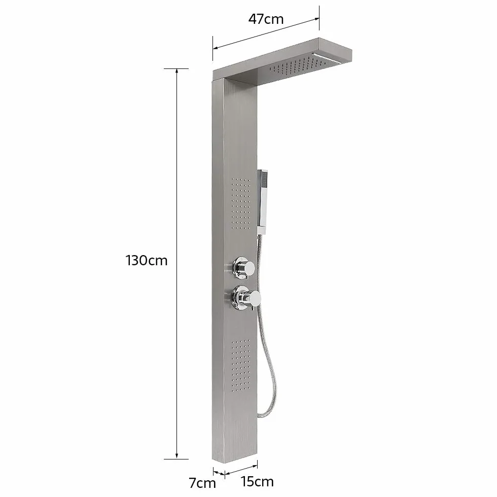 Pannello Doccia Idromassaggio in Acciaio Inox -Colonna Doccia Idromassaggio con Miscelatore, Pannello Doccia Acciaio Inox 3 Funzioni, 15 * 47 * 130 cm (acciaio inossidabile)