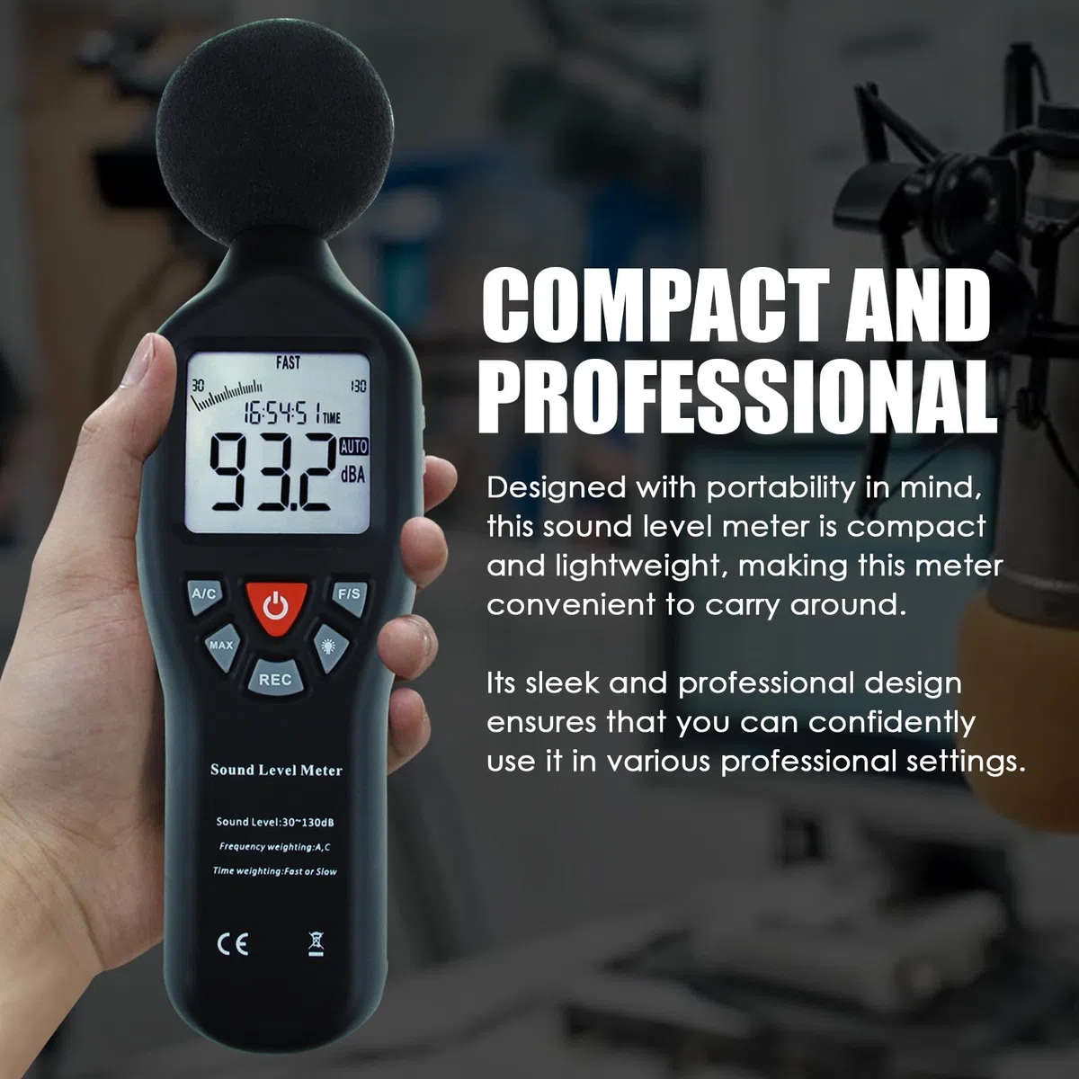 Fonometro professionale con data hold, logger e software CD - Monitor decibel ad alta precisione con retroilluminazione LCD, display MAX/MIN e intervallo di misurazione del rumore audio 30dB~130dB
