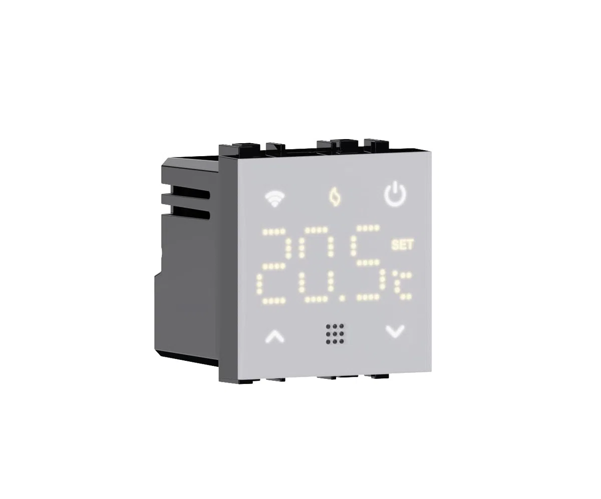 termostato da incasso modulo programmabile 2P 240V display touch retroilluminato colore bianco compatibile su supporti Bticino Matix