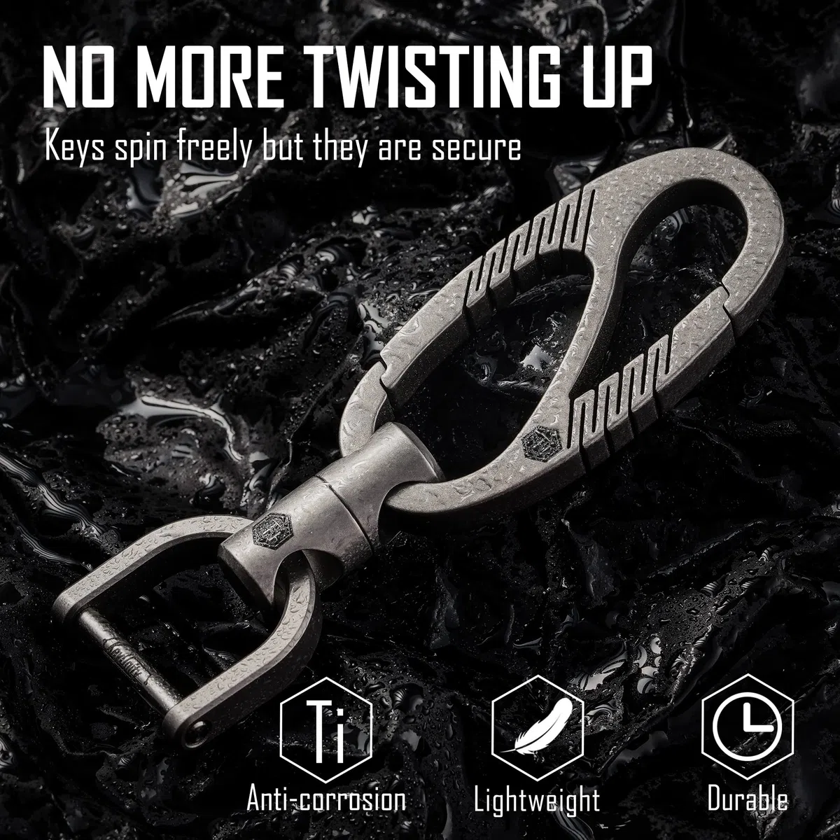 KeyUnity Clip portachiavi con moschettone in titanio, organizer per portachiavi titanio EDC a sgancio rapido a doppio cancello per uomini e donne