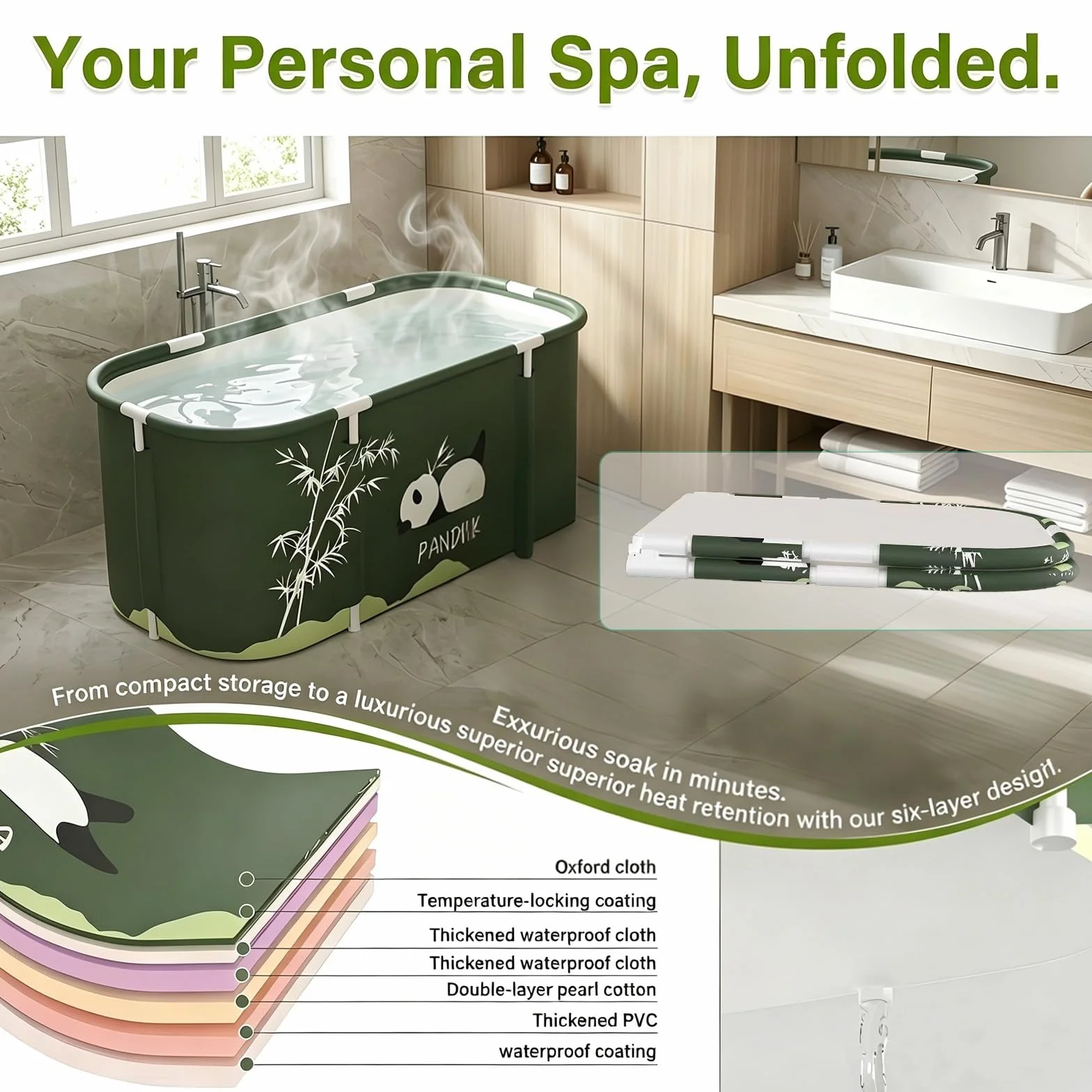 Vasca da bagno pieghevole 115 x 60 x 50 cm, mobile vasca da bagno per doccia, portatile, rimovibile, per bagno caldo e bagno di ghiaccio, per adulti