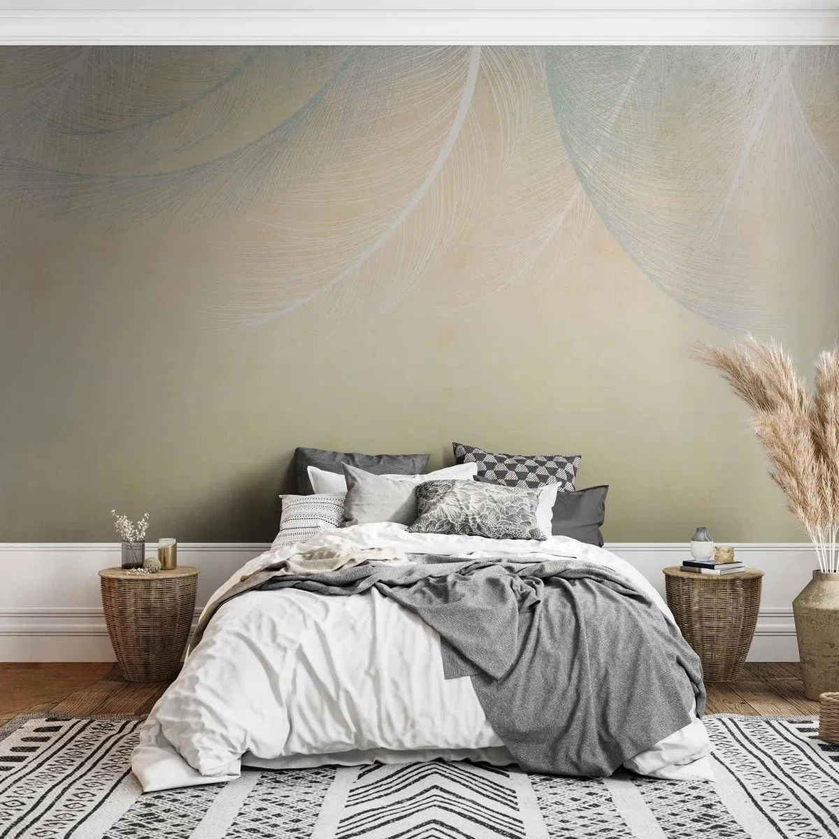 murando Carta da parati colorato Piume 400x280 cm Fotomurali in TNT Murale alla moda Decorazione da Muro XXL Poster Gigante Design Carta per pareti Aspetto concreto Boho come dipinto b-C-10182-a-a