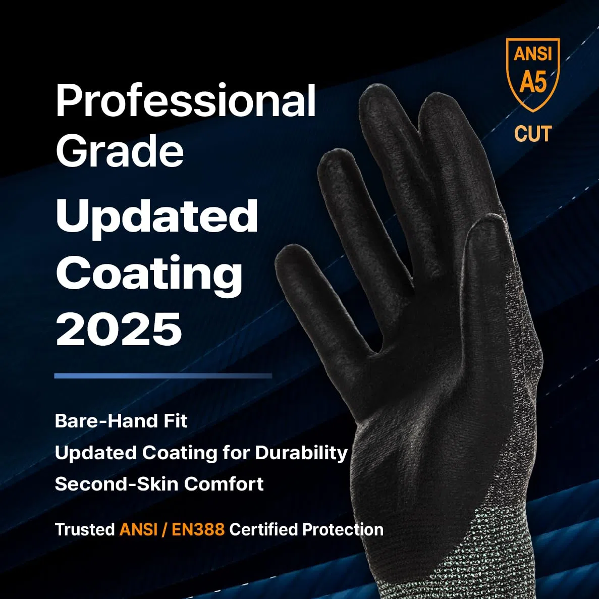 DEX FIT Level 5 Guanti antitaglio Cru553; vestibilità 3D, impugnatura fissa, sottili e leggeri, compatibili con touchscreen, durevoli, traspiranti e freddi, lavabili; Prime Grigio L (9) 1 paio