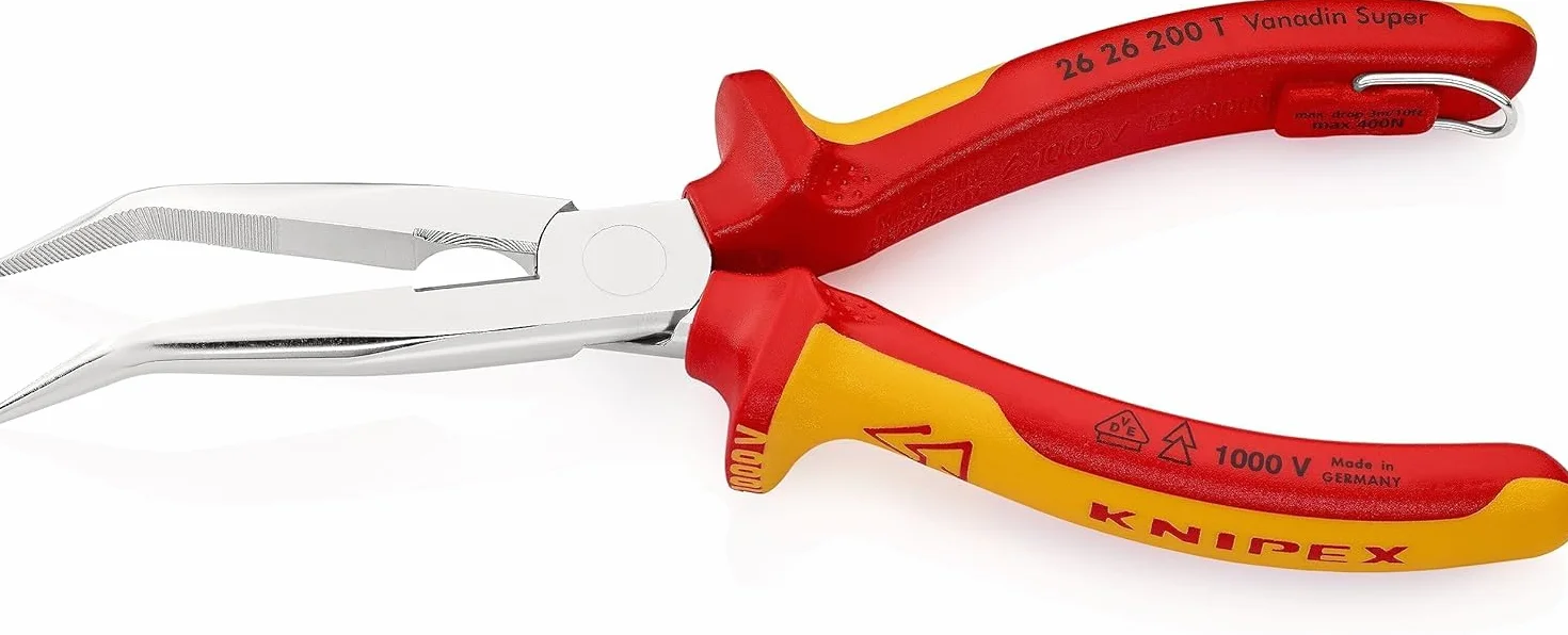 KNIPEX Pinza per meccanica - con becchi mezzotondi con tronchese (pinza a becchi di cicogna) cromata isolante con manici rivestiti in, 26 26 200 T