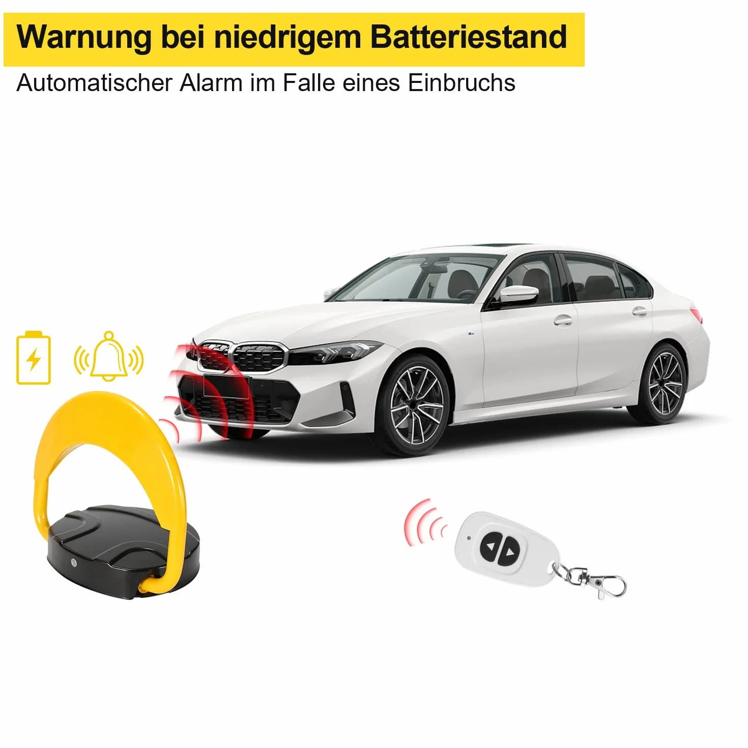 1 barriera parcheggio con 2 telecomandi, pieghevole, con 2 chiavi, pali di parcheggio forniti a 180°, telecomando a I, portata di 20 m, blocco parcheggio P67 privato