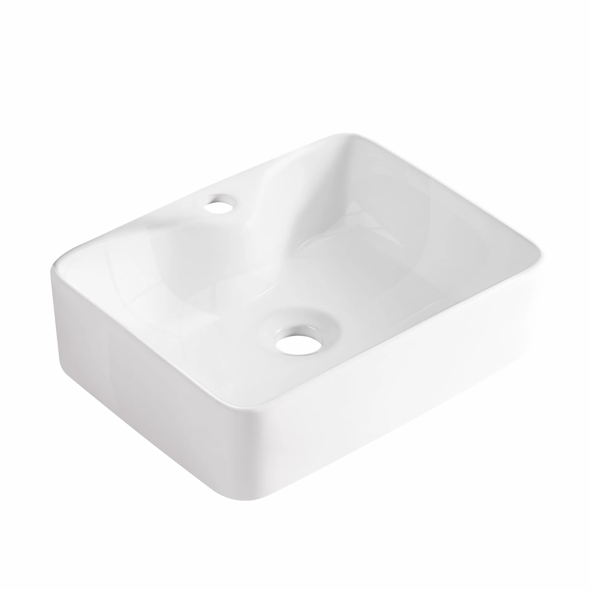 AQUAUNO - Lavabo da Appoggio KAIA 49 x 38 cm, Rettangolare, in Ceramica Bianca con Foro per Rubinetto senza Troppopieno