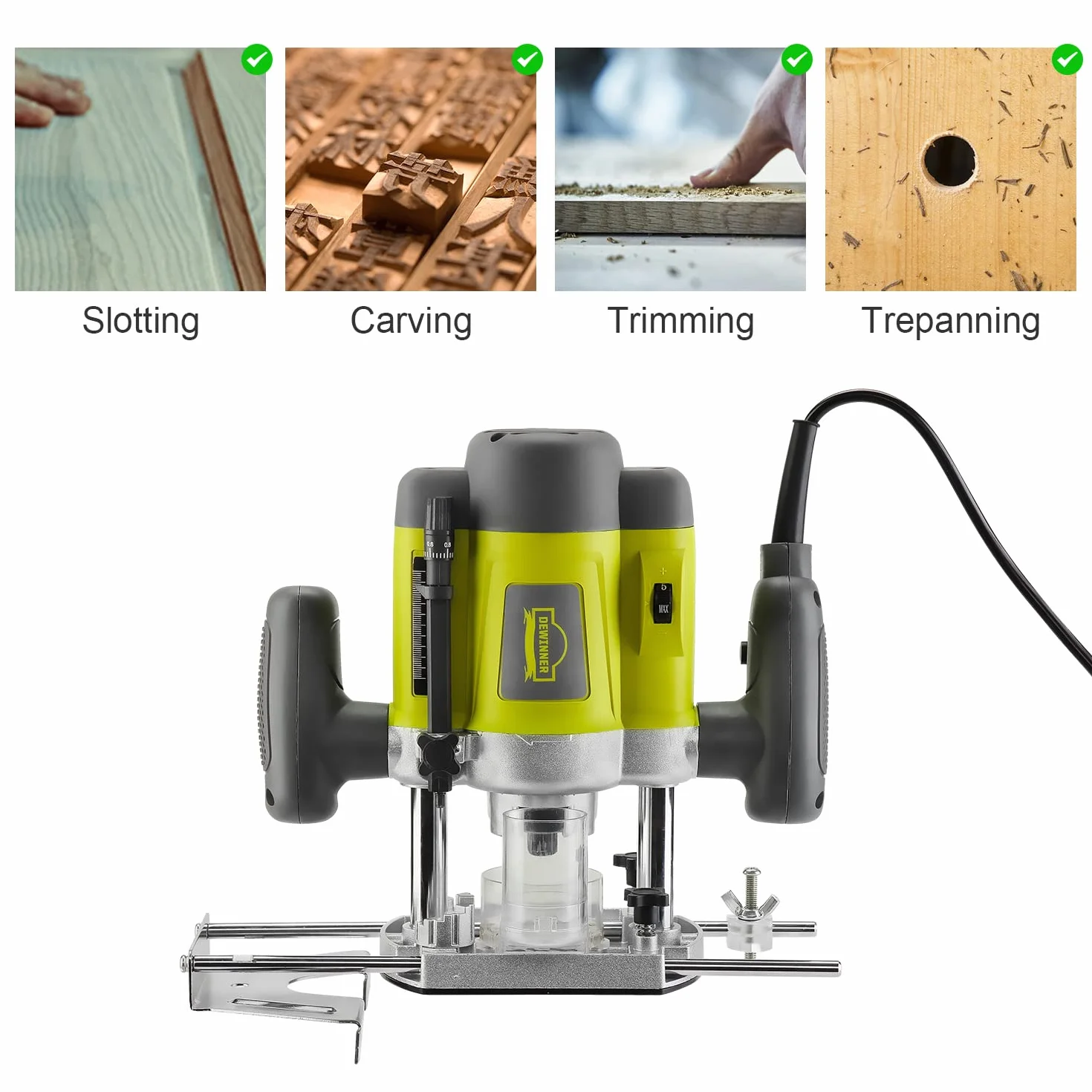 DEWINNER Fresatrice Verticale,di frese per legno Trimmer con set 12 frese in box di legno
