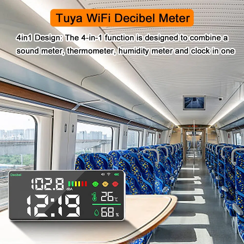 WiFi Decibel Meter 4in1 Temperatura Umidità Decibel Test Sveglia 11 pollici LED Display Colore Collegamento Intelligente APP Controllo Rumore Decibel Meter