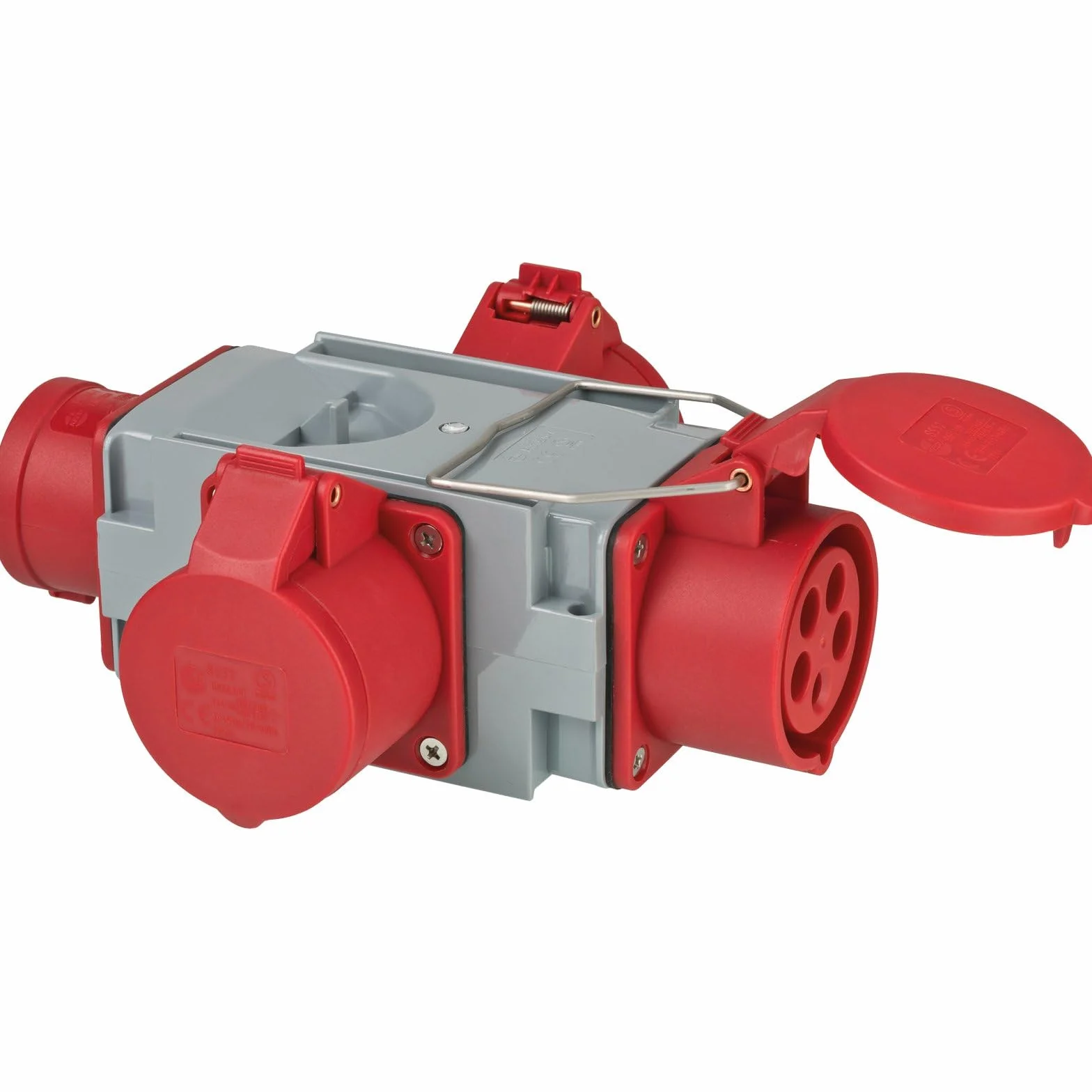 Brennenstuhl 1081640 Adattatore distributore di Corrente IP44 (1 Spina 3 Prese CEE 400 V/16 A) per Cantieri, Grigio, Rosso