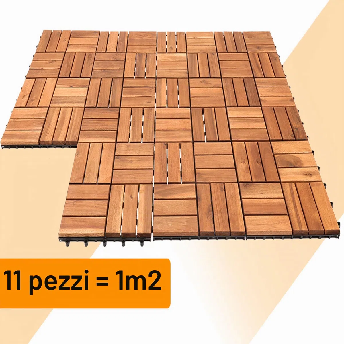 Piastrelle in legno 11 pezzi | 30 × 30 cm | 1 m² per piastrelle da pavimento | in legno di acacia | Pavimentazione per esterni e interni, balcone con sistema di drenaggio e sistema a clic