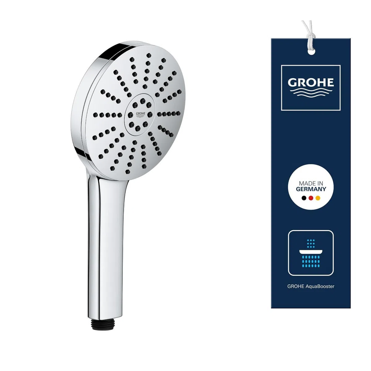 GROHE Vitalio Joy+ 120 Doccino doccia con 3 getti: pioggia, getto, booster (risparmio idrico 7,9 l/min, protezione antiscottatura, sistema di montaggio universale), cromata, 1348640000