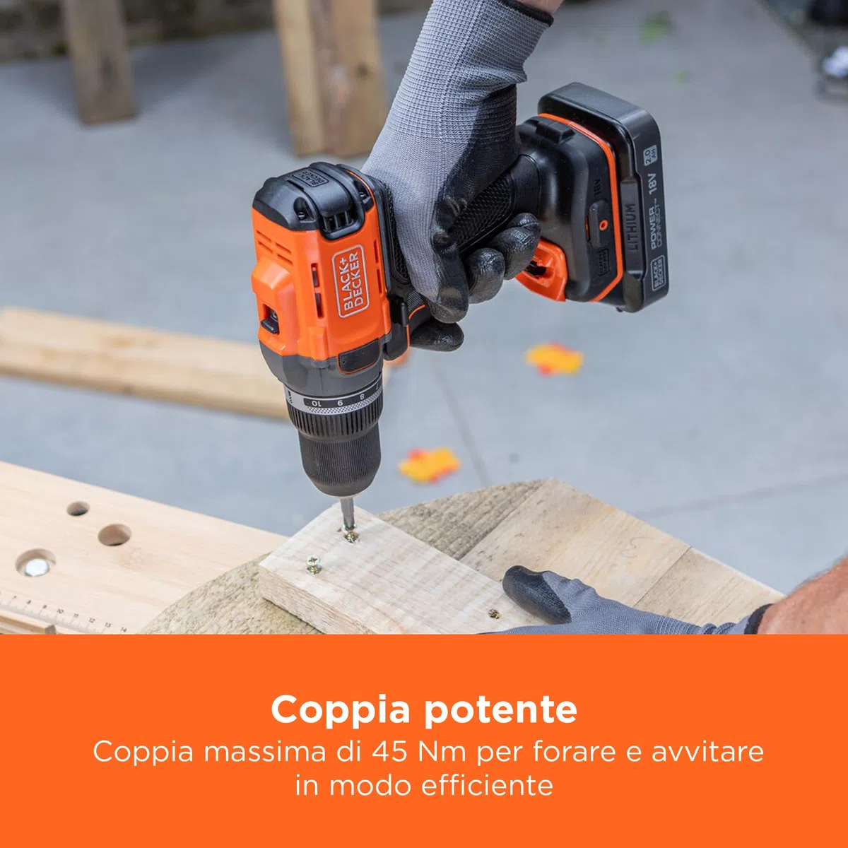 BLACK+DECKER Trapano avvitatore a batteria da 18 V, coppia massima di 45 Nm, 2 batterie da 2,0 Ah, caricatore da 1 A e kitbox, BCD382D2XK-QW