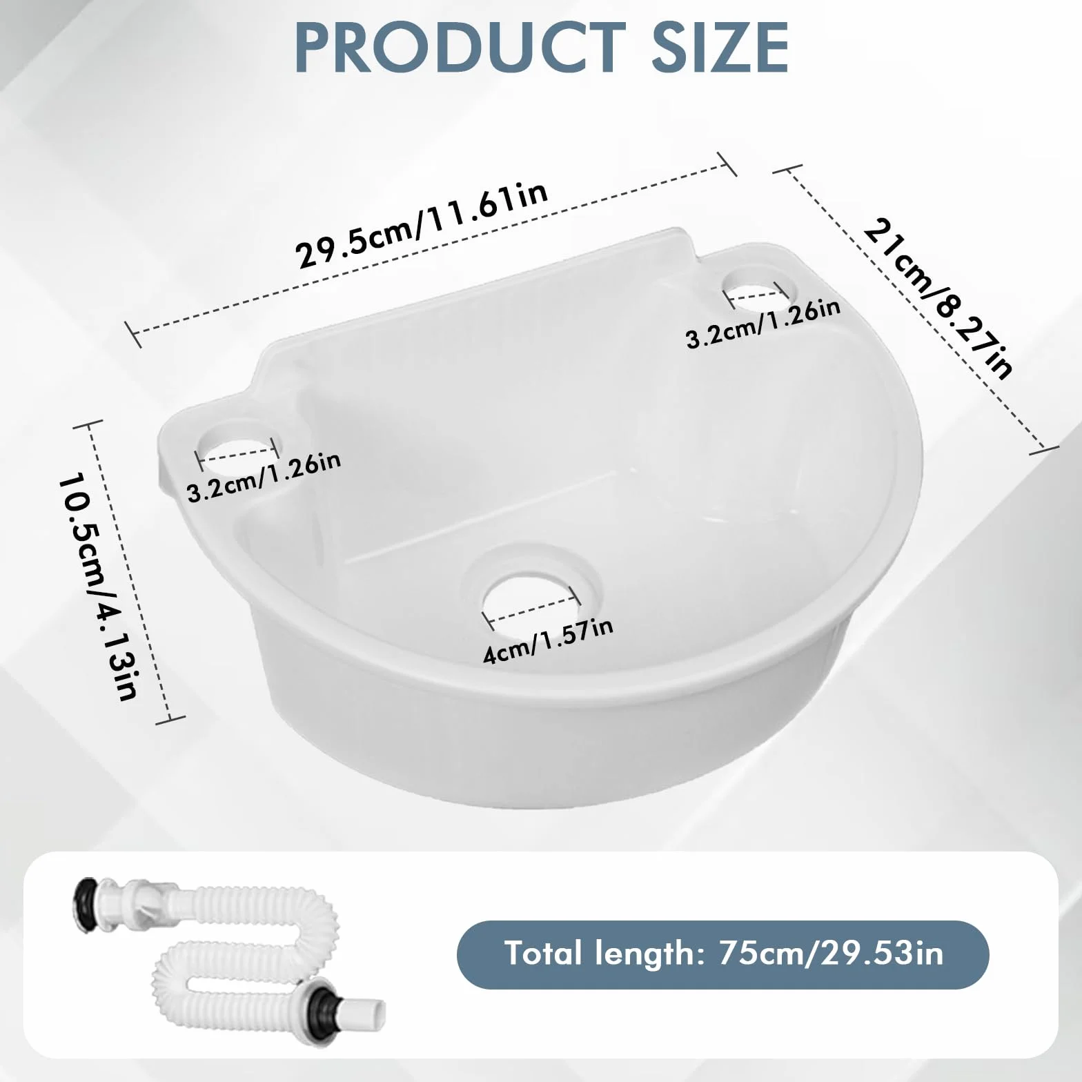 Lavabo in plastica, semplice lavello in plastica, con tubo e scarico per giardino, garage, cantina, camper, lavandino da giardino