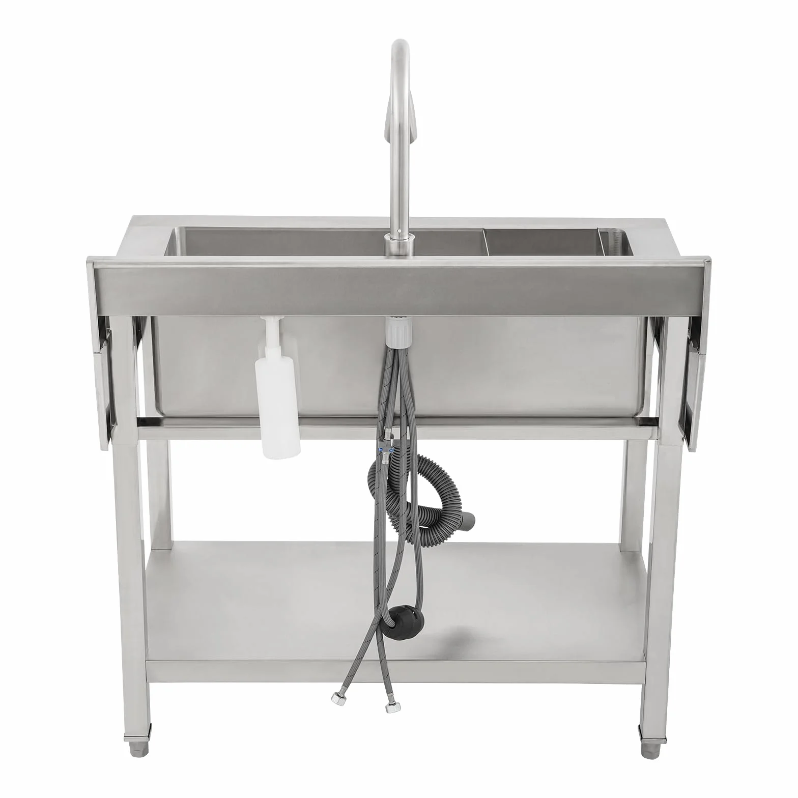 Lavello in acciaio INOX, lavandino da cucina a libera installazione, lavandino per bucato, 90x60x90 cm, lavandino singolo extra grande, lavandini commerciali con rubinetto estraibile e cestello
