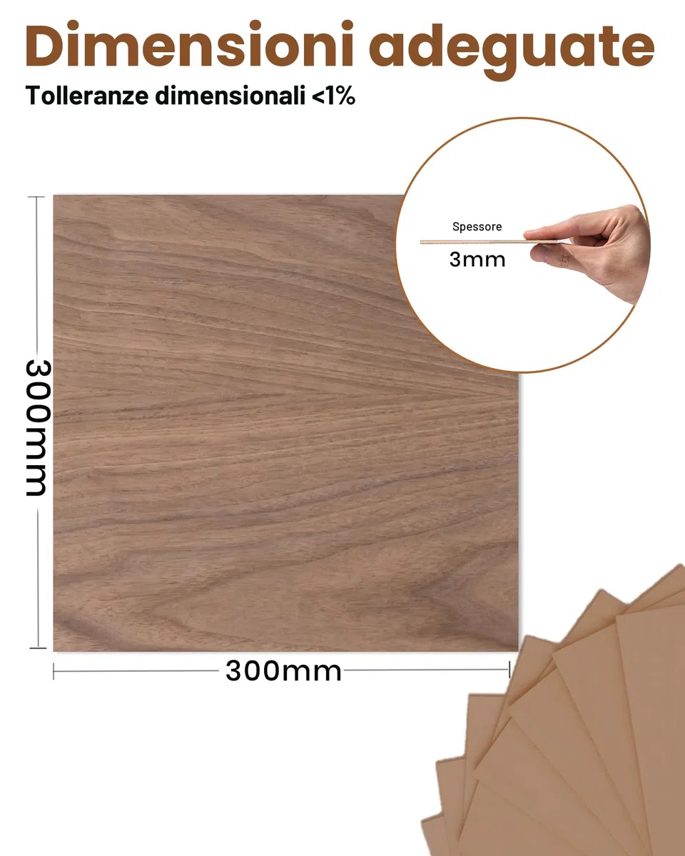 ROWOOD Fogli di compensato di noce, 16 pezzi, 300 x 300 x 3 mm, materiali per incisione laser, pannelli in compensato per modellismo, fai da te, artigianato in legno, ideali per taglio laser