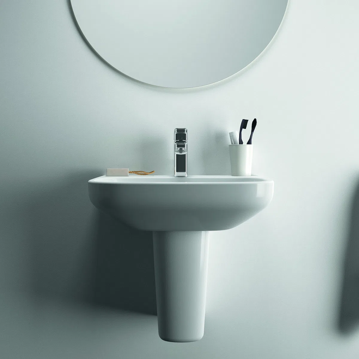 Ideal Standard - i.life A, Lavabo da 55cm, Lavandino bagno con foro rubinetteria e troppopieno, E-packaging dedicato al trasporto di ceramica, Bianco
