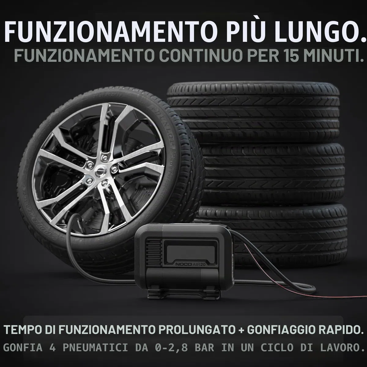 NOCO AIR20: Gonfiatore per Pneumatici da 20A – Compressore d’Aria Portatile 12V – Portata 47 SLPM, da 0 a 40 PSI in 2,5 Minuti – Manometro Digitale + Spegnimento Automatico