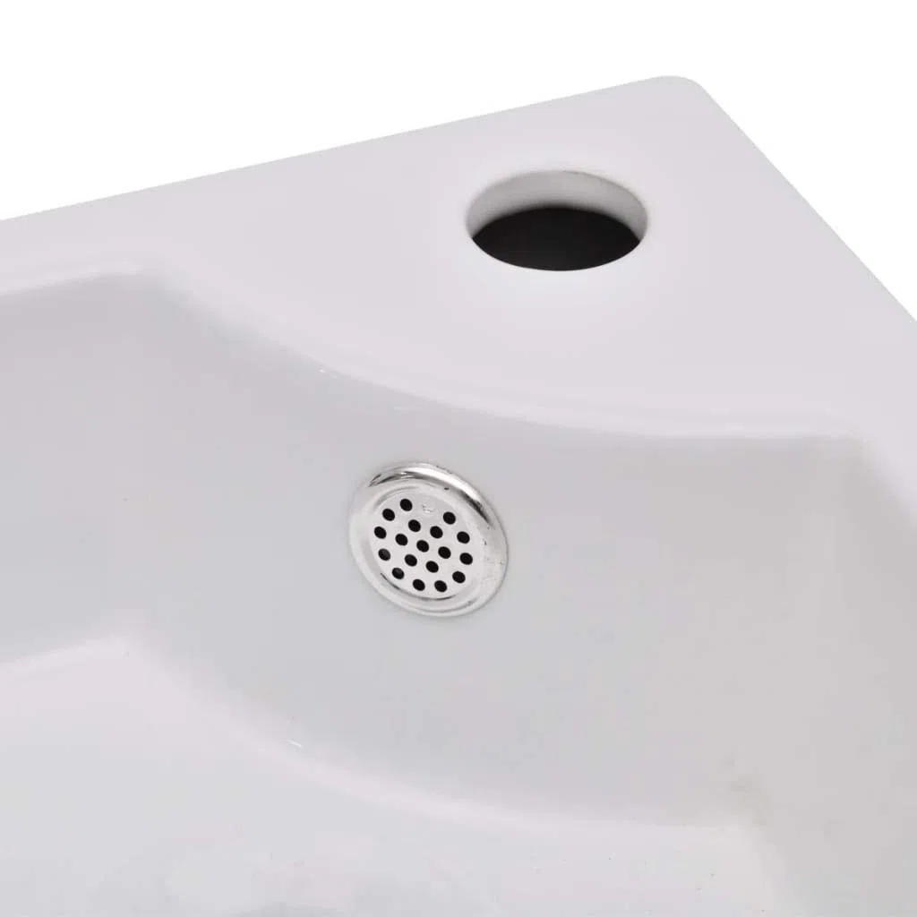 vidaXL Lavello in Ceramica ad Angolo con Foro per Rubinetto Scarico Lavandino