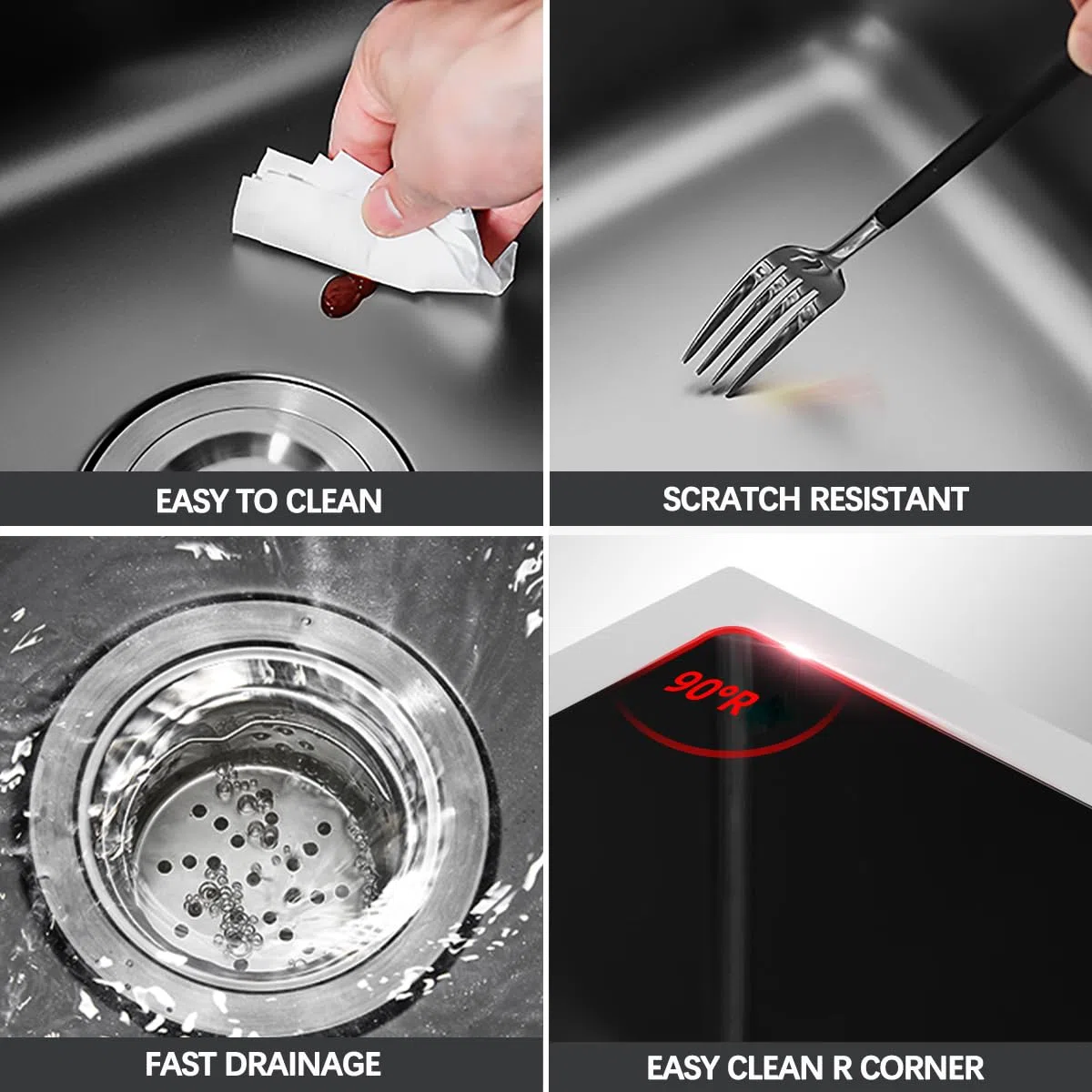Lavello da cucina nero opaco 55 x 45 cm in acciaio inox con estraibile Fau & lavaggio tazza perfetto per arredamento moderno e cucine slish
