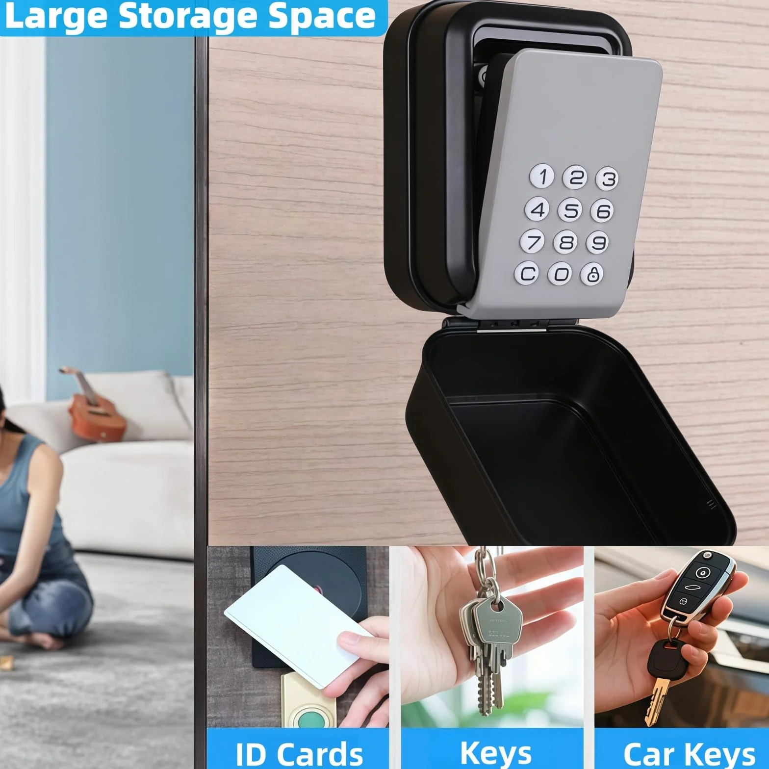 Cassaforte elettronica intelligente per chiavi, cassetta portachiavi da parete con serratura a 12 cifre, serratura Bluetooth o a combinazione, copertura impermeabile per Airbnb, casa, garage