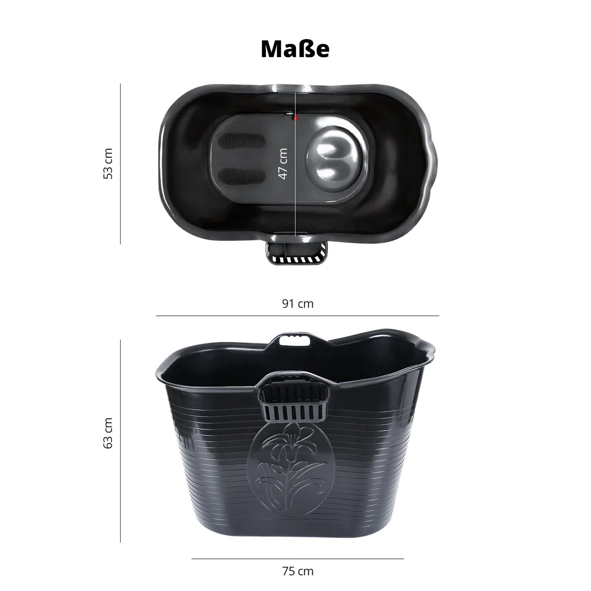 FLINQ Bath Bucket Nero - Vasca da Bagno Portatile per Adulti e Bambini - Ideale per Piccoli Bagni - Vasca in Plastica XL per Doccia