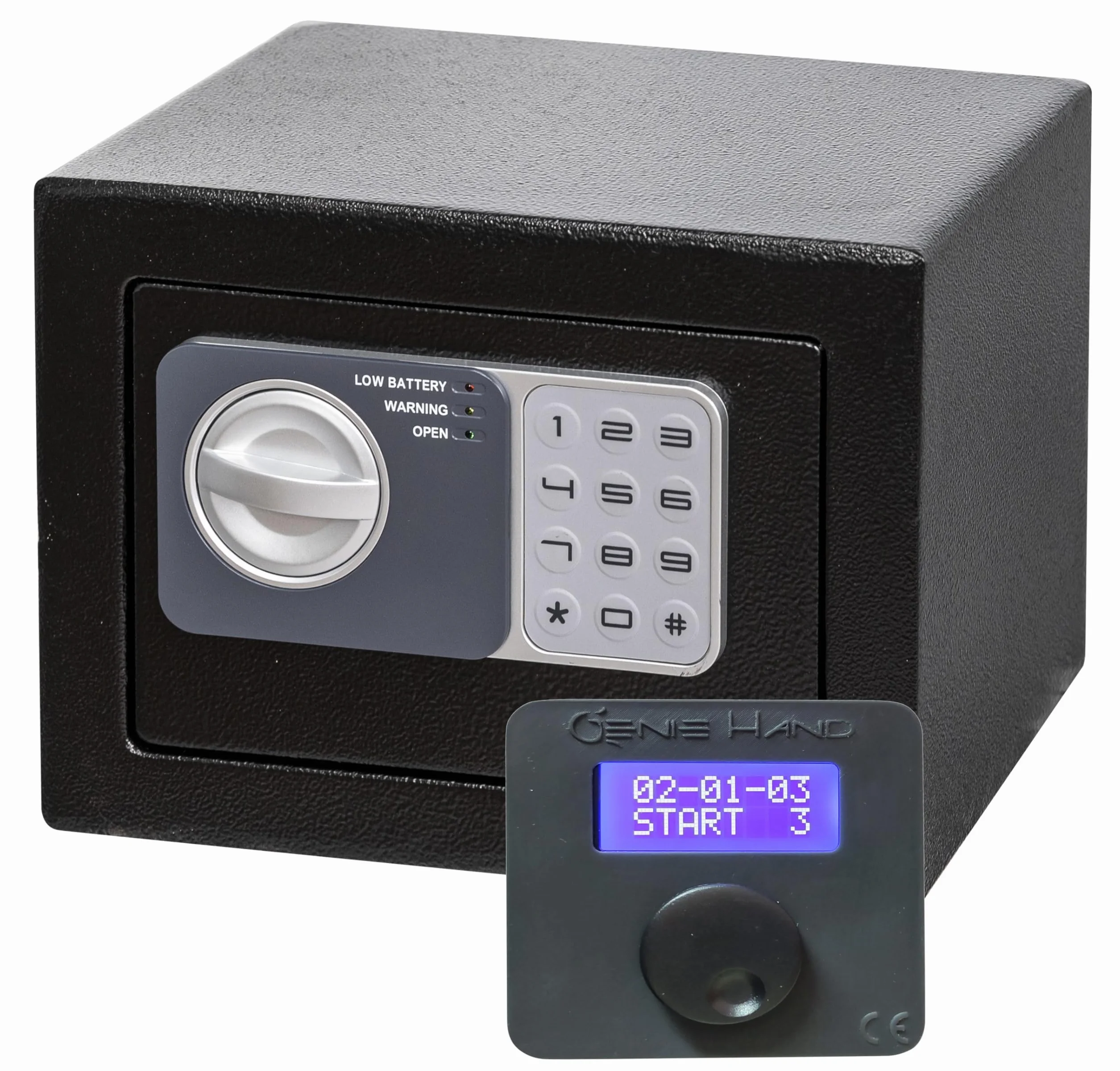 Genie Hand | Cassaforte Elettronica a Tempo a Muro e da Armadio Piccola Cassetta di Sicurezza con Codice a Combinazione e Chiave a Serratura B-Class e Sistema Anti Bounce per Soldi