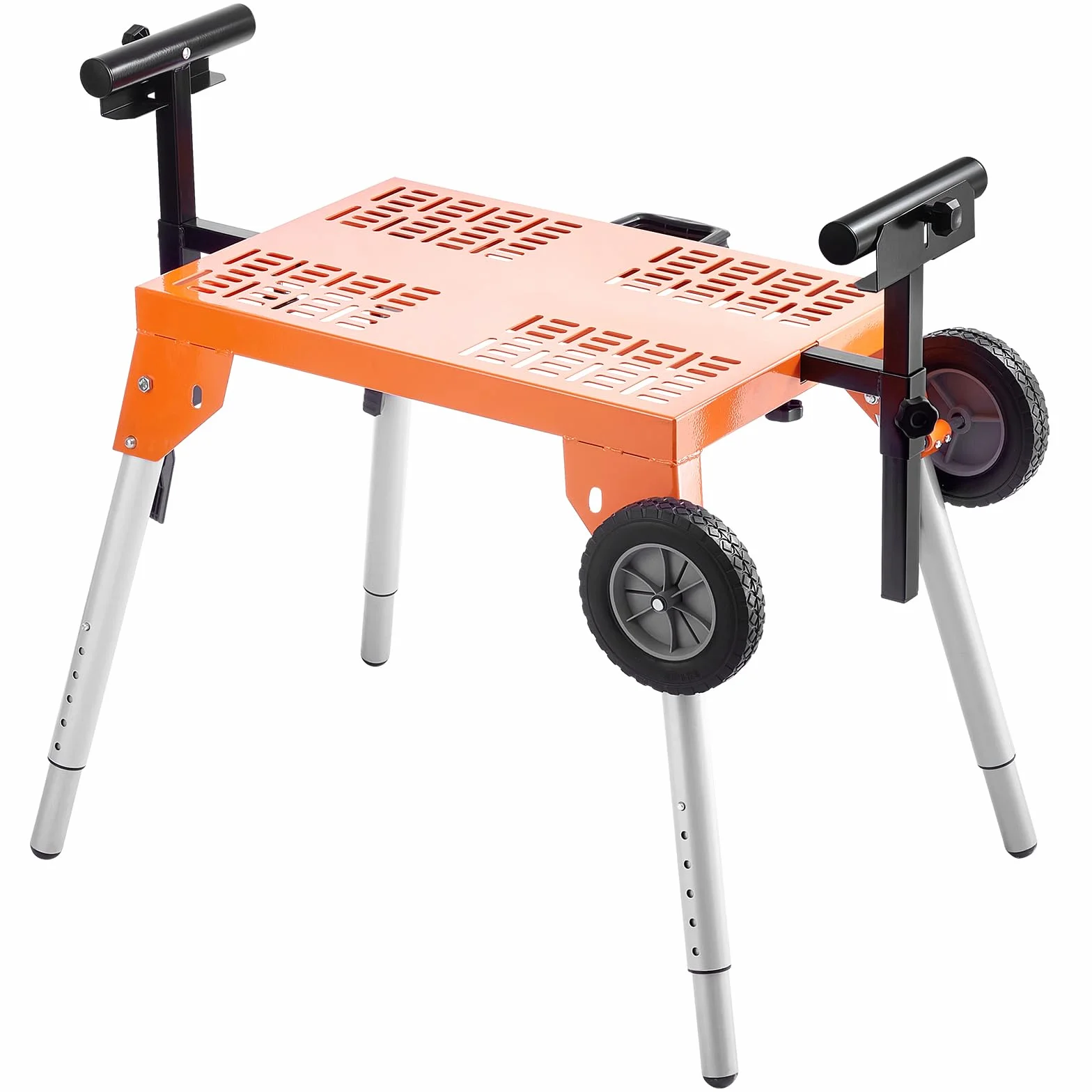 VEVOR Supporto per Troncatrice con Piano Tavolo e Ruote, Capacità di Carico 150 kg, Supporto Pieghevole in Acciaio per Troncatrici, Altezza e Lunghezza Regolabili, Supporto per Troncatrice Portatile