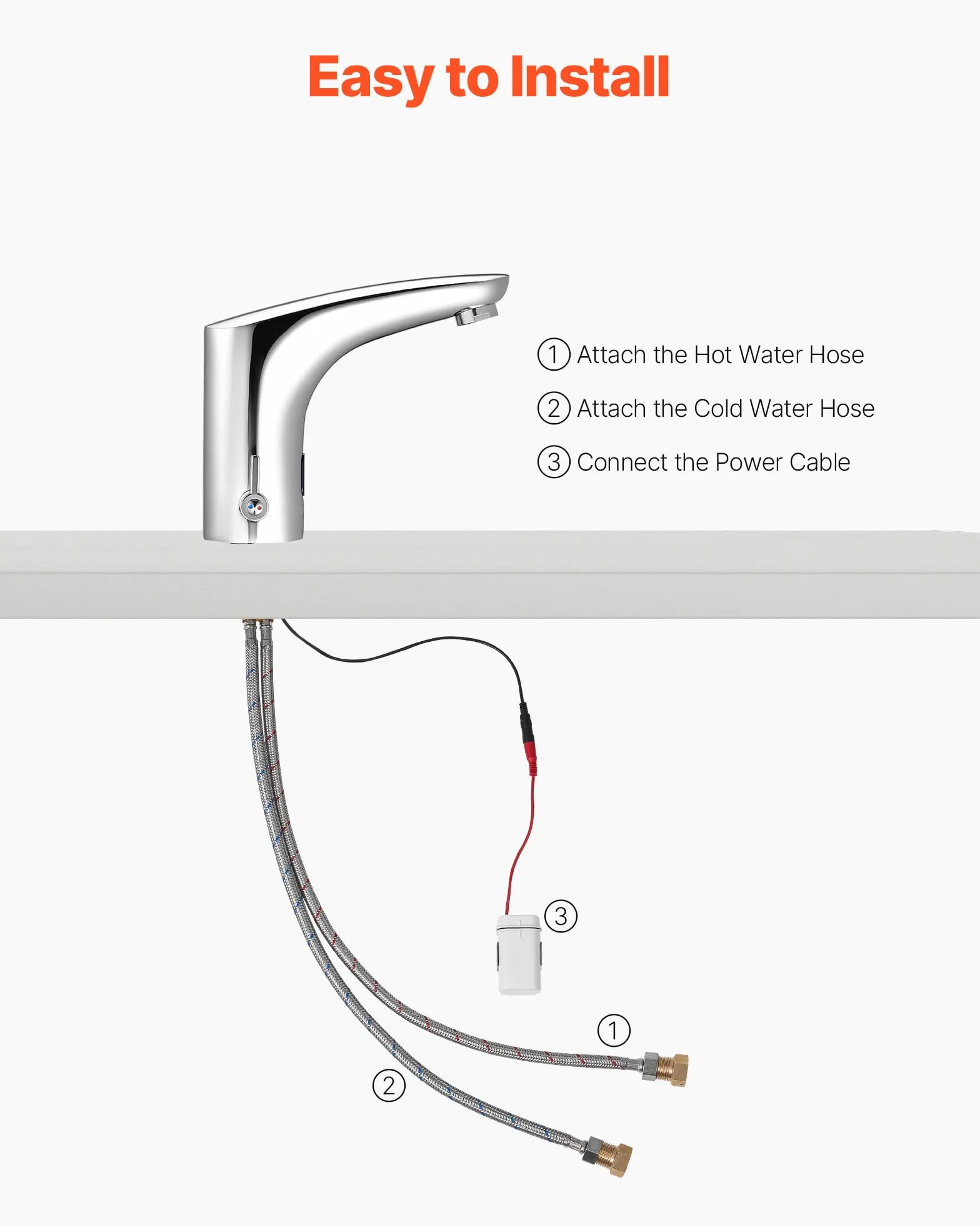 VEVOR Rubinetto per Lavabo Senza Contatto, Rubinetto Automatico con Sensore a Batteria per Bagno Miscelatore Maniglia Singola Regolabile a Mani Libere, Acqua Fredda e Calda, Argento Cromato