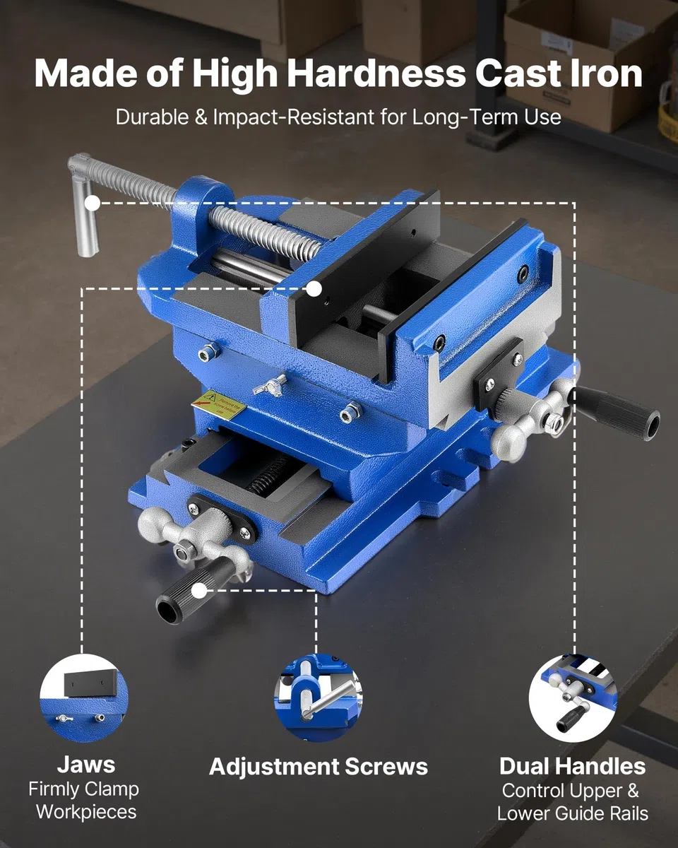 VEVOR Morsa per Trapano a Colonna con Slitta Trasversale, Larghezza Ganasce 101,6 mm, Morsa da Banco con Asse XY a 2 Vie, Morsetto per Banco da Lavoro per Fresatrice CNC per Lavorazione del Legno