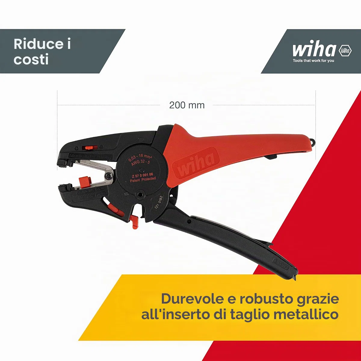 Wiha Herramienta pelacable automática hasta 16 mm² 200 mm, 8" (42062) | (42062) Utensile sguainacavi I spelafili I utensile per elettricisti I spelacavi