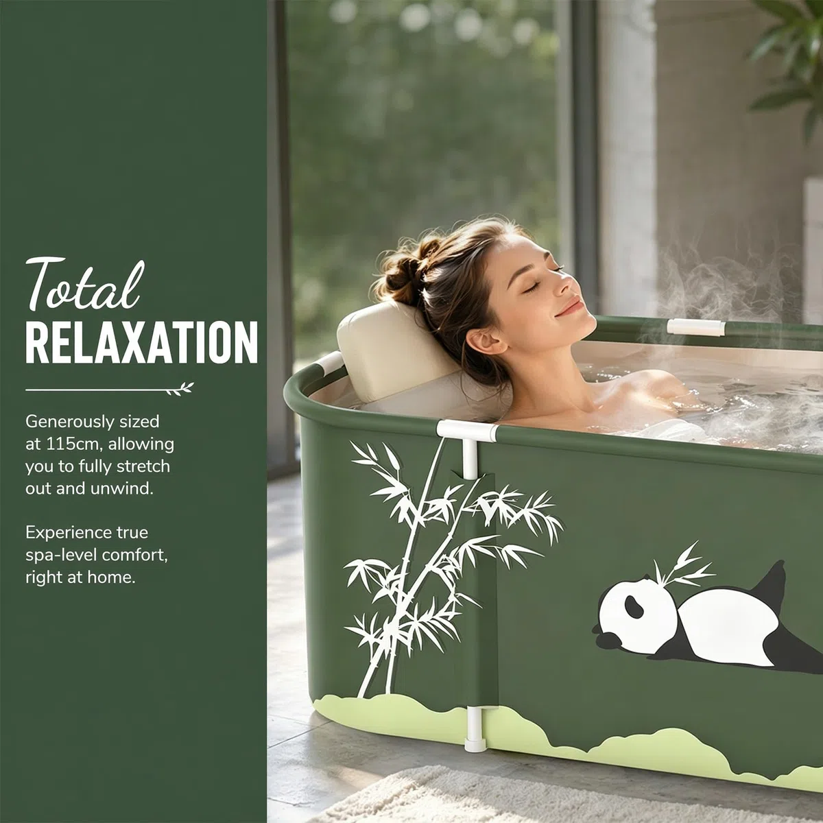Vasca da bagno pieghevole per adulti, 115 x 60 x 50 cm, portatile, bagno caldo, bagno di ghiaccio, spa, secchio da bagno, spesso multistrato, grande vasca da bagno con schienale, cuscino e gonfiabile