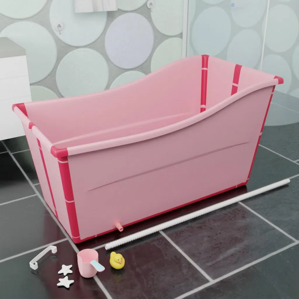 Vasca d'Acqua Mobile, Vasca da Bagno Pieghevole Indipendente, Vasca da Bagno Pieghevole, Sauna per Adulti, Secchio Rettangolare, Durevole Facile da Riporre(Color:Rosa)
