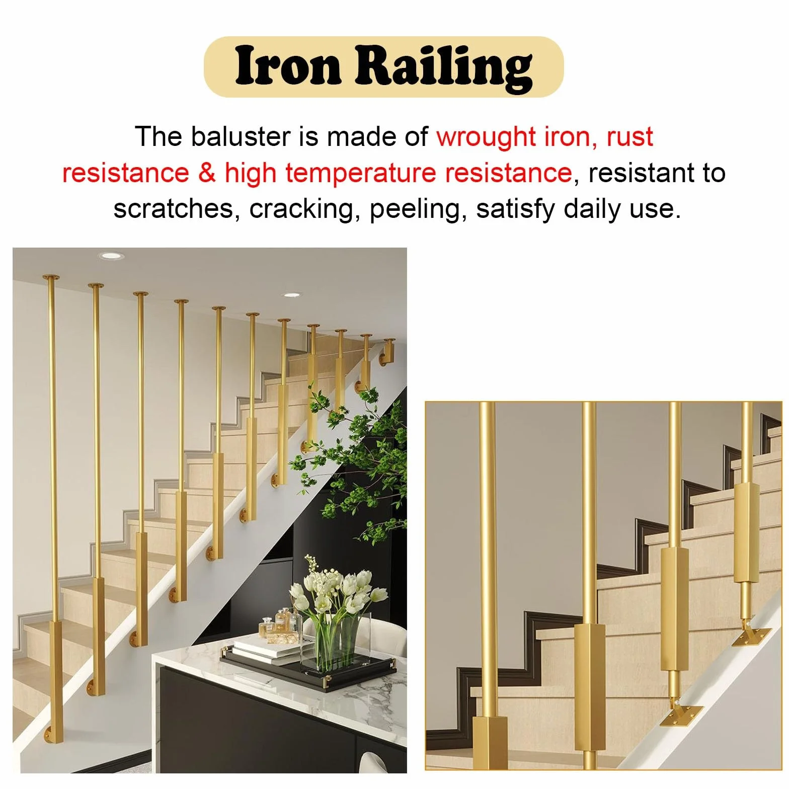 Ringhiera Per Scale Balaustre per scale personalizzabili in ferro nero per interni, Moderno ponte balaustre per case decorativo, Oro/bianco Colonna a balaustro per mansarda/corridoio(Black,0.5m/19.7in