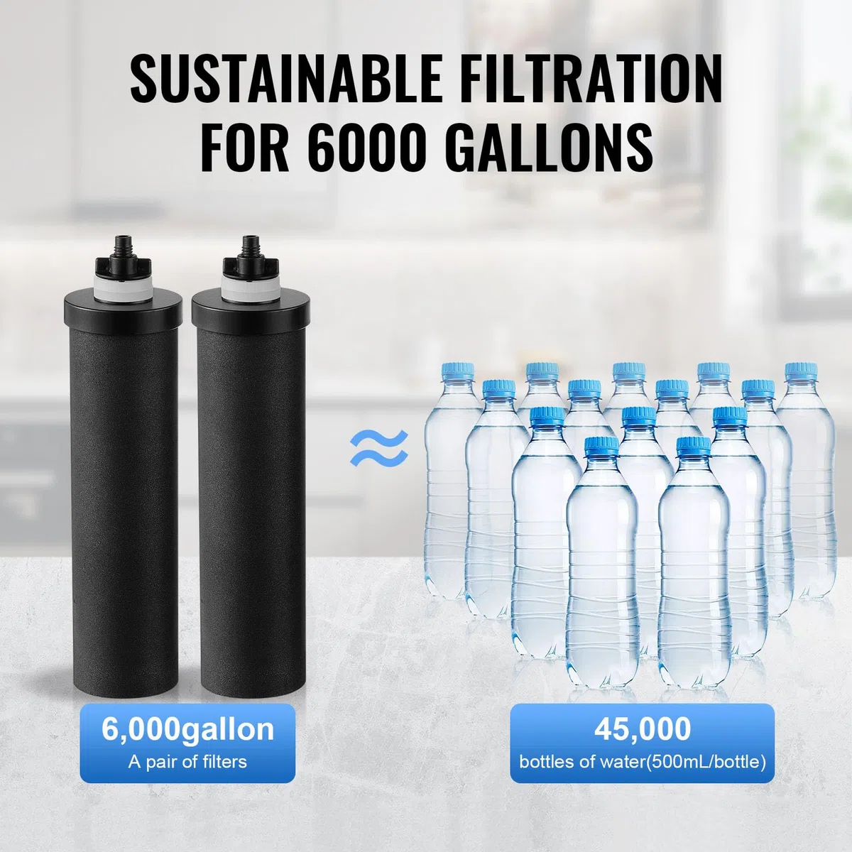 VEVOR Sistema di Filtraggio Acqua a Gravità Sistema da banco in Acciaio Inox Sistema Filtraggio Acqua 7+8,5 L, Riduce Piombo Cloro, Filtraggio Acqua con 2 Filtri al Carbone Rubinetto Camping RV Home
