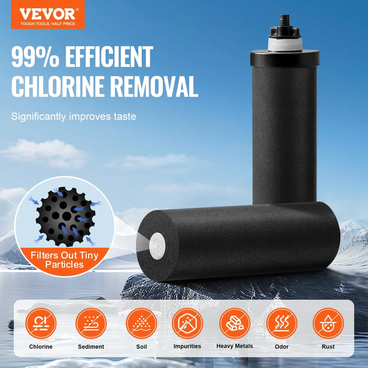 VEVOR Sistema di Filtraggio Acqua a Gravità Sistema da banco in Acciaio Inox Sistema Filtraggio Acqua 7+8,5 L, Riduce Piombo Cloro, Filtraggio Acqua con 2 Filtri al Carbone Rubinetto Camping RV Home