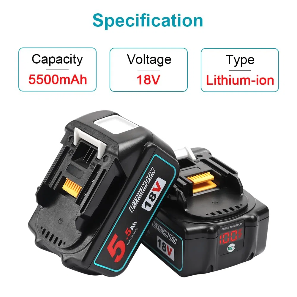 2X Powarobor BL1850B 18V 5.5Ah Batteria di ricambio agli ioni di litio Compatibile con Makita 18Volt BL1830 BL1850 BL1860B con indicatore LED