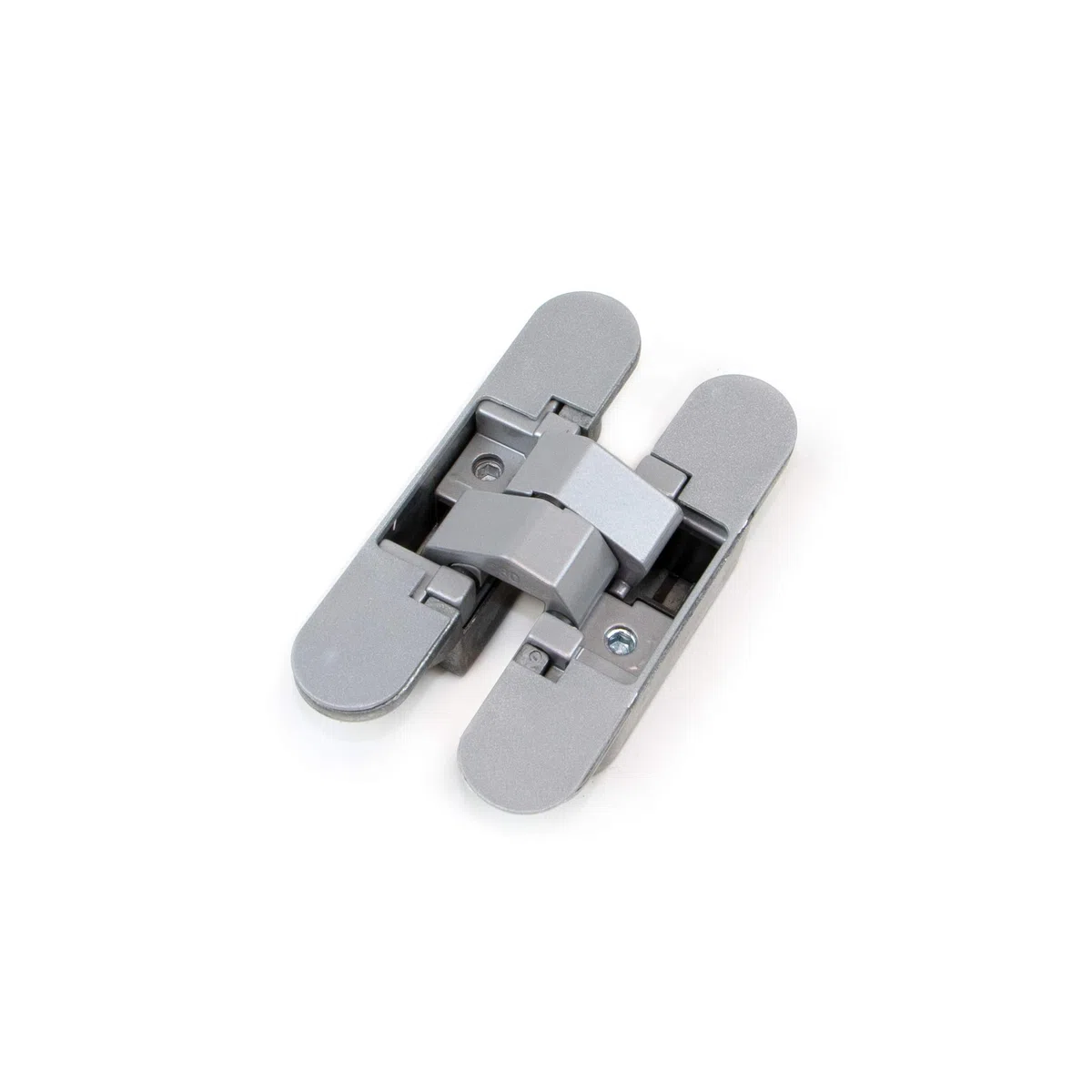 Emuca- Cerniere invisibili per porte di passaggio, lotto di 2 cerniere invisibili per porte pesanti, carico di 60 Kg, apertura 180º, zamak, grigio metallizzato