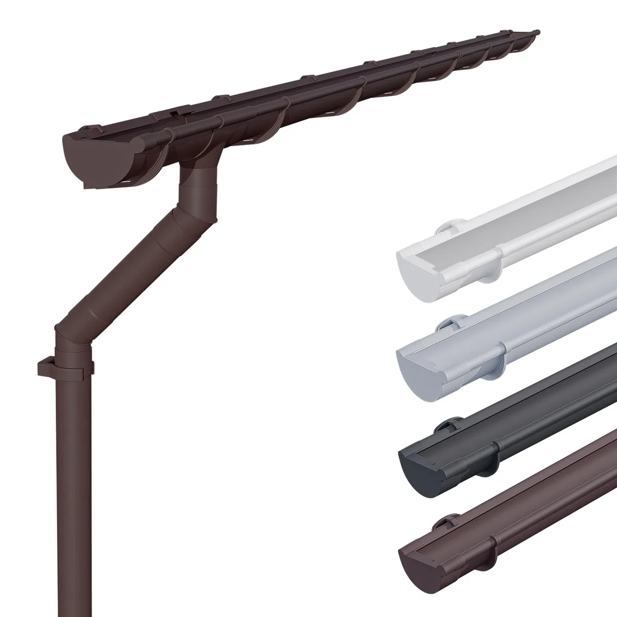 INEFA Set grondaia NW100 100mm PVC semicircolare – gronda 4m marrone scuro per 1 falda – grondaia per casetta da giardino carport