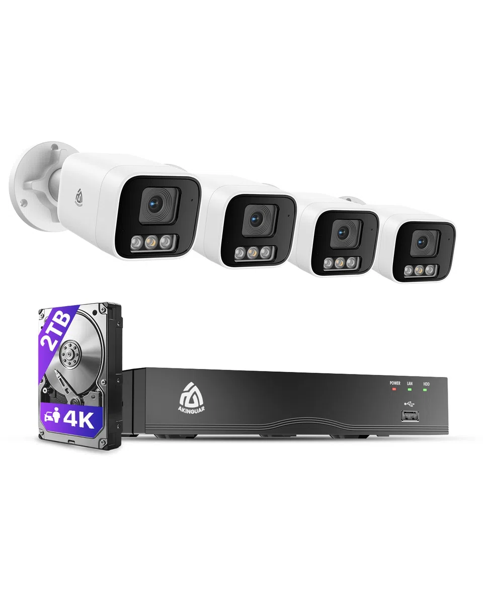 4K Kit Videosorveglianza PoE, 4K NVR 8CH 2TB + 4x 8MP Telecamere Esterno PoE, Rilevamento Intelligente di Uomo/Veicolo, Audio Bidirezionale, Visione Notturna a 30 metri, Registrazione 24/7