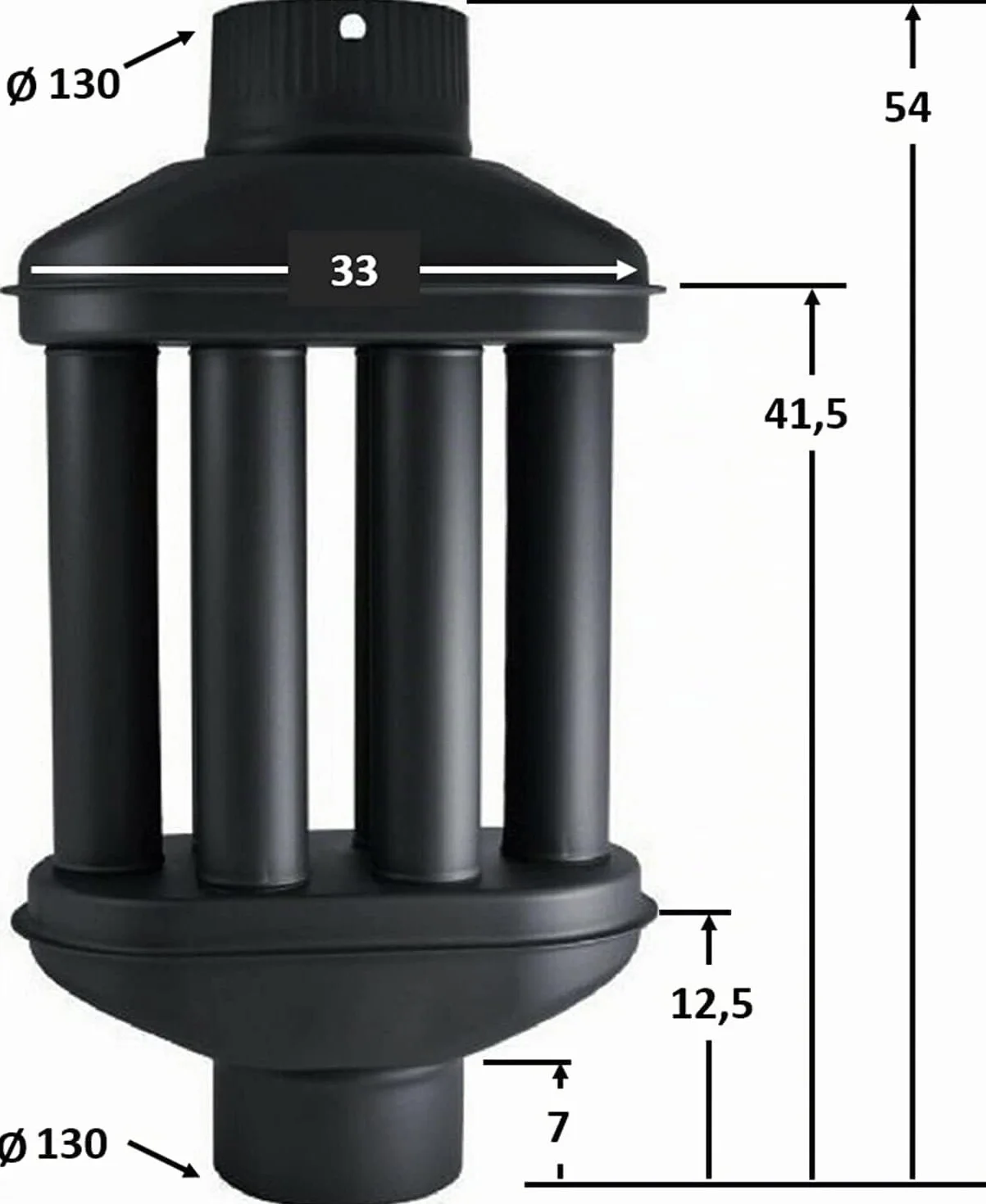 UZMAN Scambiatore di calore per camino / scambiatore di aria calda, camino per gas di scarico, scambiatore di gas di scarico nero, diametro 130 mm, 6 tubi con smorzatore