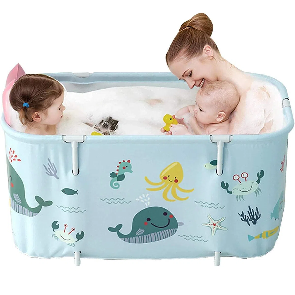 HUIPYOU Vasca da bagno portatile, pieghevole, vasca da bagno in plastica SPA, vasca da bagno extra large per adulti bambini 120 cm, blu