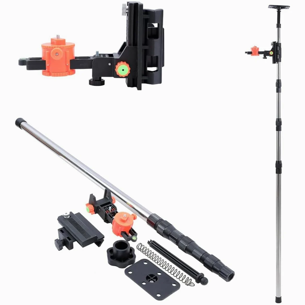 TOPWAY Asta Telescopica per Livella Laser 115-400 cm Acciaio Inossidabile Estensibile dal Pavimento al Soffitto con Supporto e Borsa in Nylon