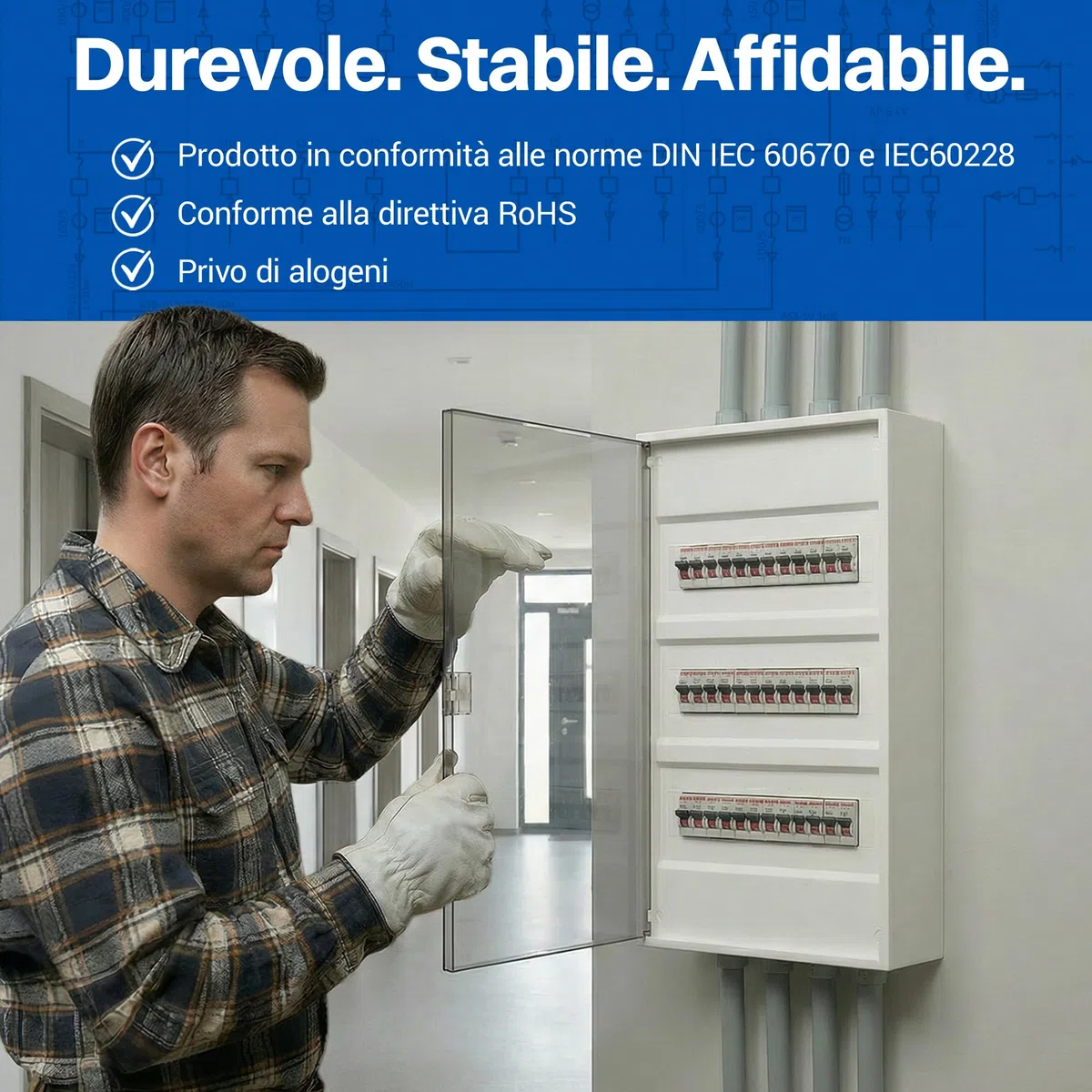Intratec ALPHA Centralino elettrico da parete 3 file – Quadro di distribuzione per 36 moduli con porta trasparente – Contenitore su guida DIN per casa e uso professionale – 498 x 310 x 96 mm