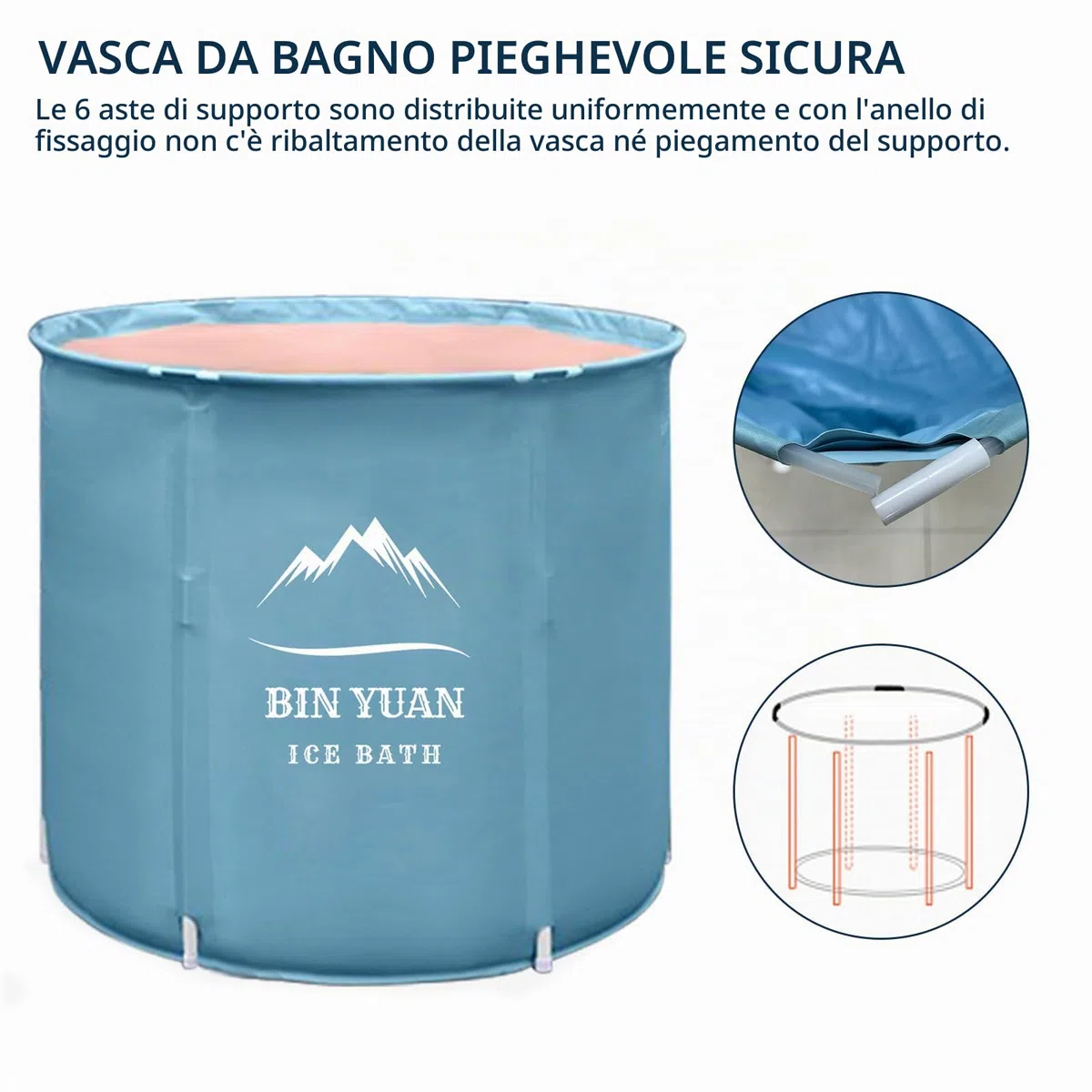 Vasca Da Bagno Ghiaccio Pieghevole Portatile per Adulti, 70x68cm Ice Bath Tub Freestanding, per Soaking Spa, Sale