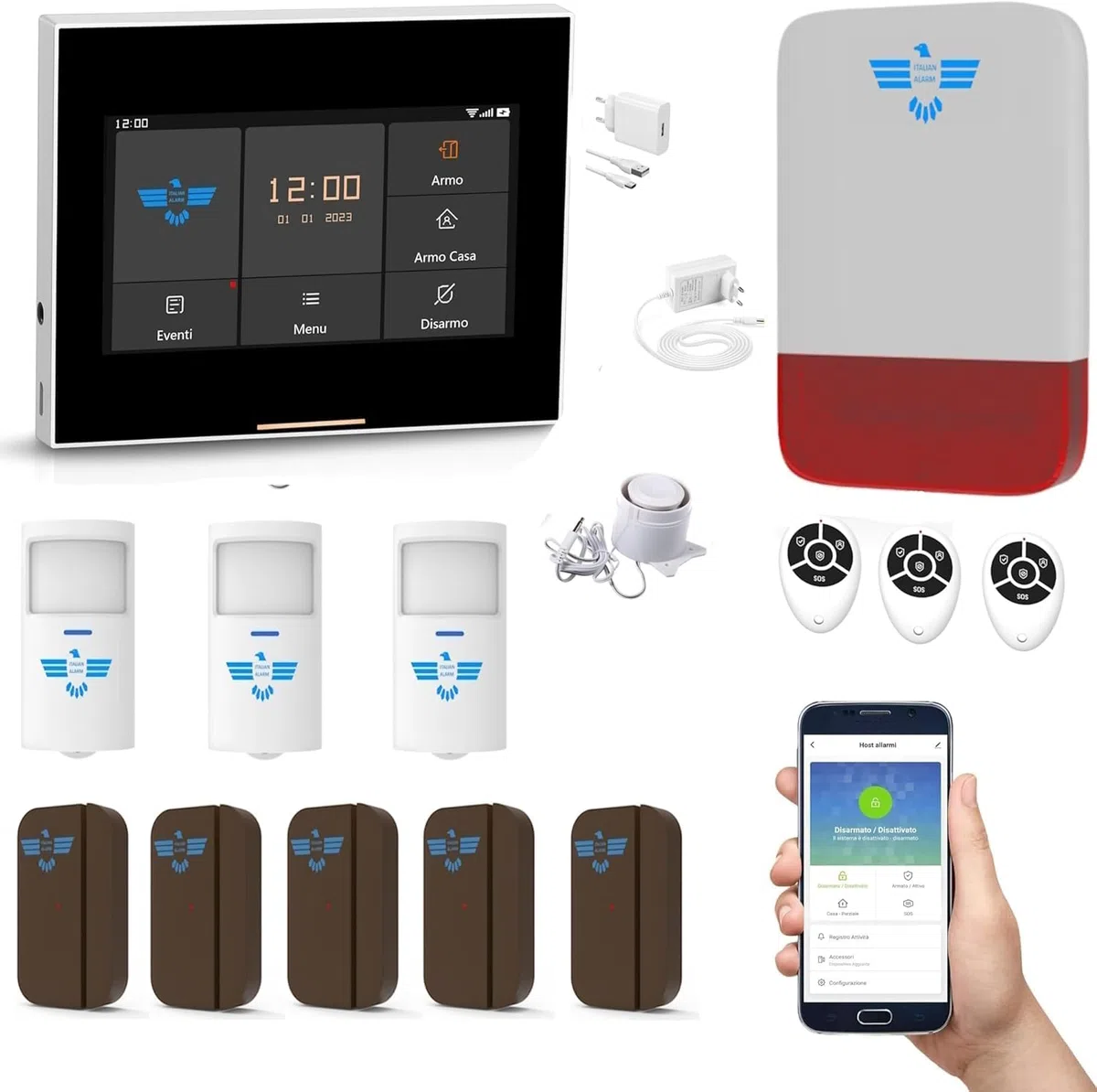 ITALIAN ALARM - Allarme Casa Senza Fili Touch Screen, Antifurto Casa WiFi GSM con APP Gestione Remoto, Sistema Allarme Wireless con Sensori Porte e Finestre. Mod. Micro Touch, Assistenza Italiana