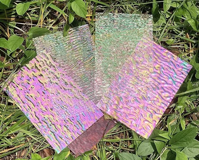 12 fogli di vetro colorato iridescente, 10x15 cm Piastrelle di vetro ruvide e lisce per progetti fai da te, vivaci tessere di mosaico miste trasparenti e opache per lavori artigianali